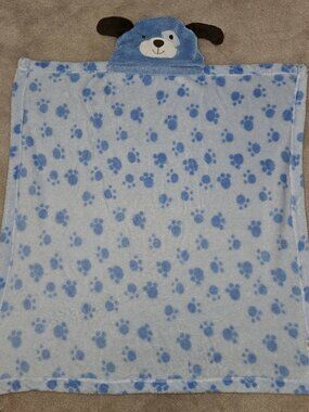 Baby Gear Blue Puppy Dog Fleece Hooded Baby Blanket Paw Prints 30x30 (flaw) 2013